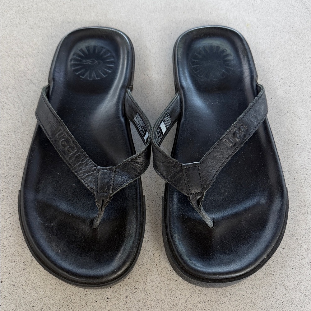 UGG Men’s Black Leather Flip Flop Sandals